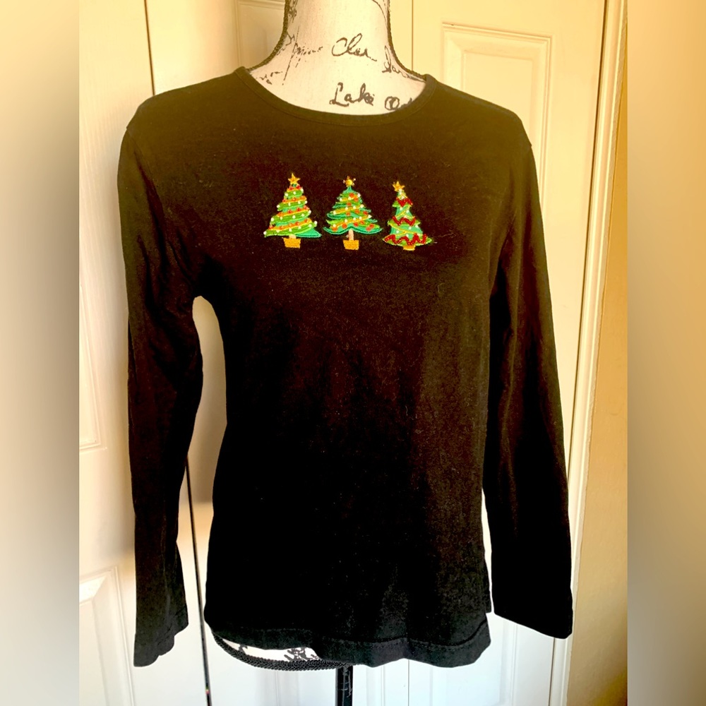 Carolyn Taylor Long Sleeve Black Christmas Tree Shirt